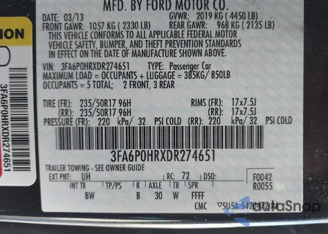 2013 Ford Fusion Se from USA, damaged, VIN 3FA6P0HRXDR274651